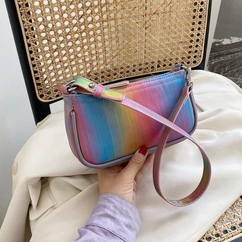 

Classic Crossbody Bags for Women Birthday Gifts Fashion Rainbow Women Handbag Tote Casual PU Leather Small Underarm Shoulder Bag