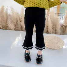 Pantalons évasés pour filles, en Patchwork noir et blanc, en velours, à la mode coréenne, vêtements chauds pour enfants, automne hiver 2021