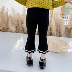 Meninas queimado calças 2021 outono inverno preto branco retalhos além de veludo calças coreano moda elástico calor crianças roupas