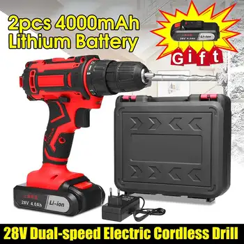 

28V Cordless Drill Electric Screwdriver Mini Wireless Power Driver 2Pcs 4000mAh Lithium-Ion Battery 3/8-Inch 2 Speed Power Tools
