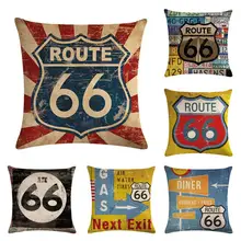 Funda de almohada de lino Vintage Route 66, funda de cojín suave, decoración para sofá, hogar y oficina
