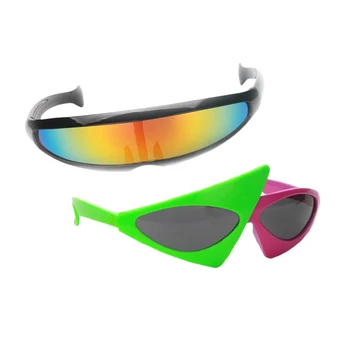 

2pcs/set cool party sunglasses Vintage Unisex Sunglasses Rainbow Futuristic Alien Glasses Hip Hop Costume Party Props