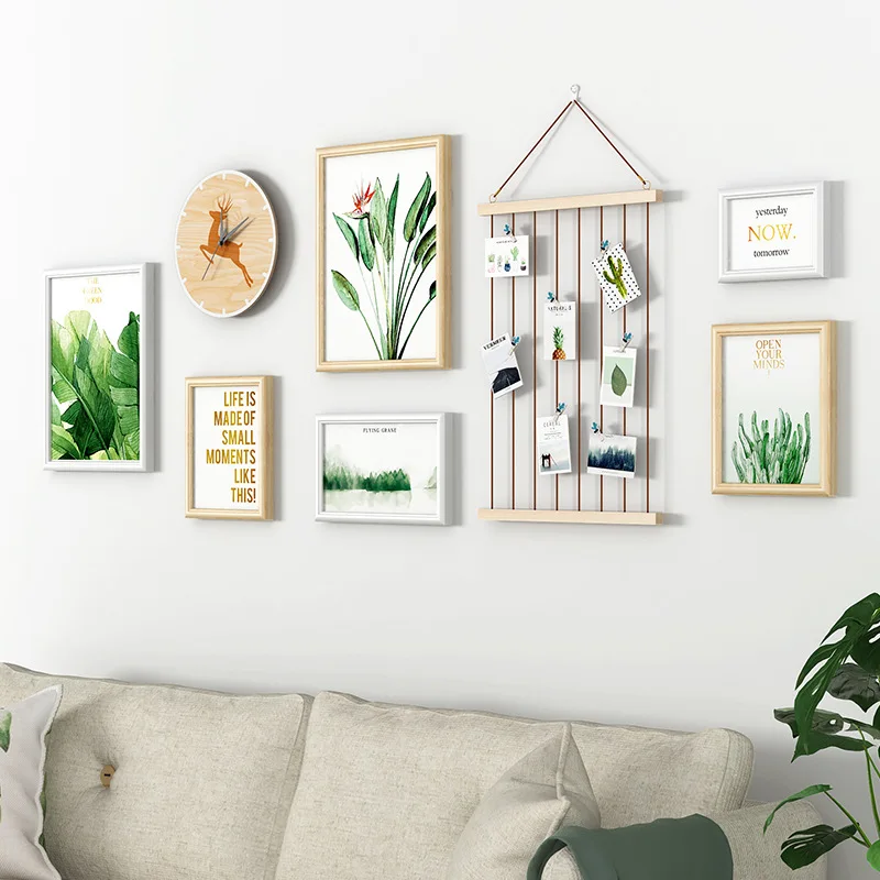 

Modern Style 6 Pieces Creative Small Fresh Photo Frame With Clock Wall Hanging Kid Room Decor Picture Frame Combination 4 Colors