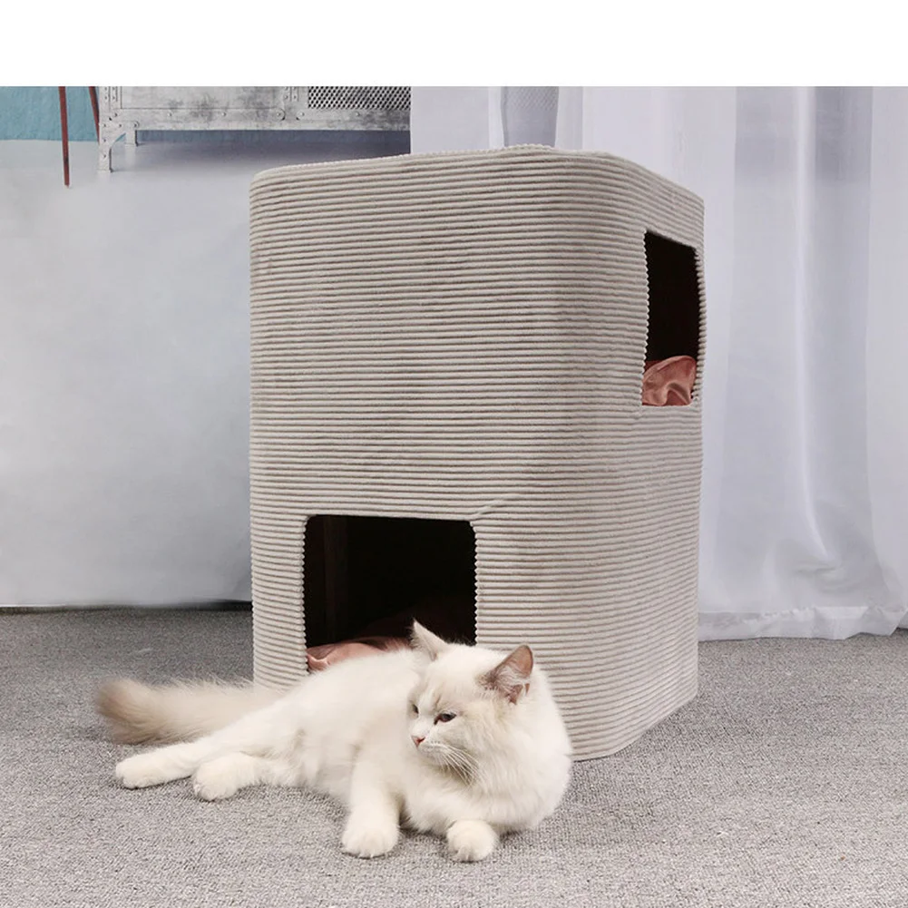 Cat Condo Tower Player House Two Layer Double Hole Cats Scratching Playing Bed Pet Furniture Scratcher Post Cave | Дом и сад