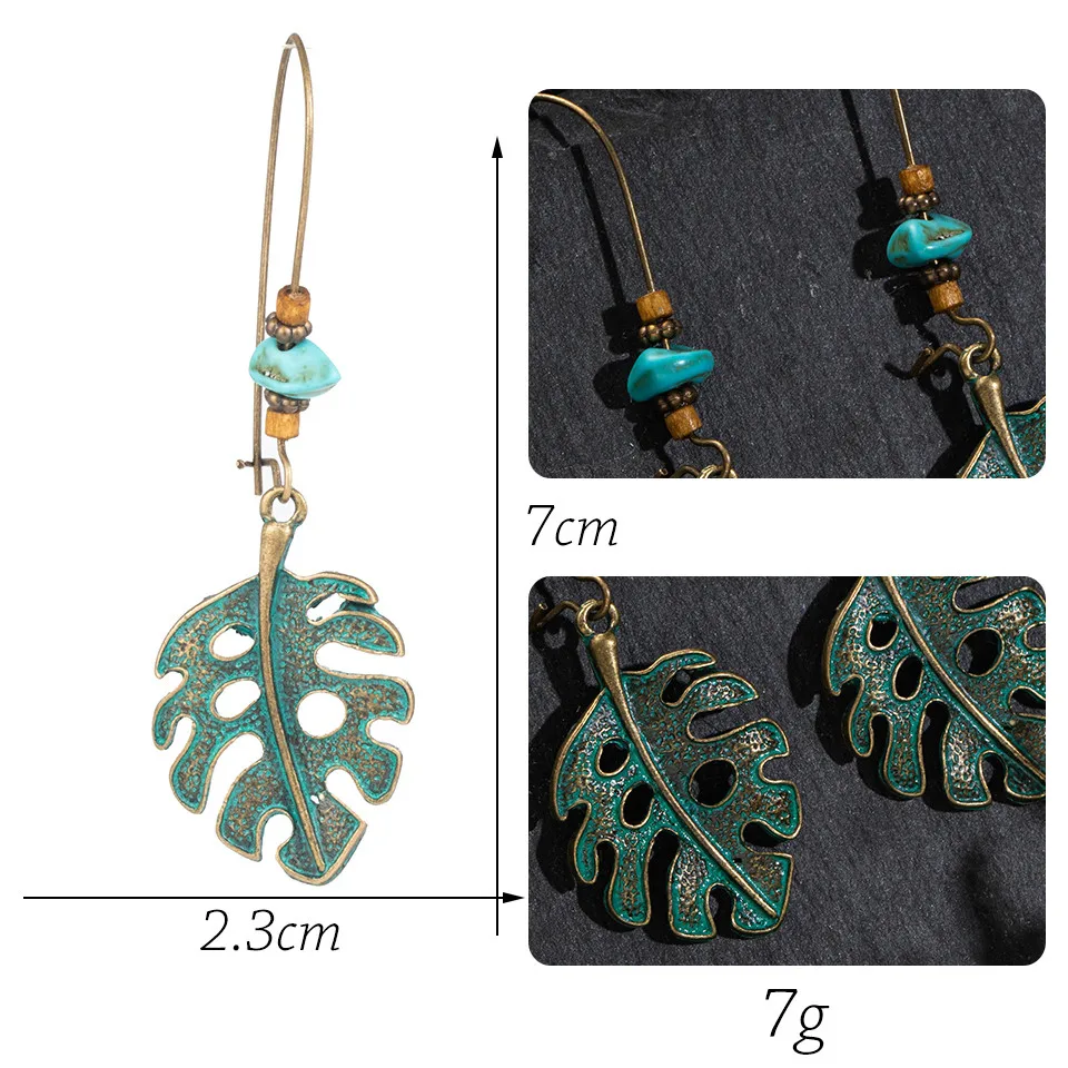 Vintage Ethnic Long Metal Leaf Big Drop Earrings for Women 2019 Bohemian Geometric Tassel Fringe Stones Women's Earring Jewelry (2)