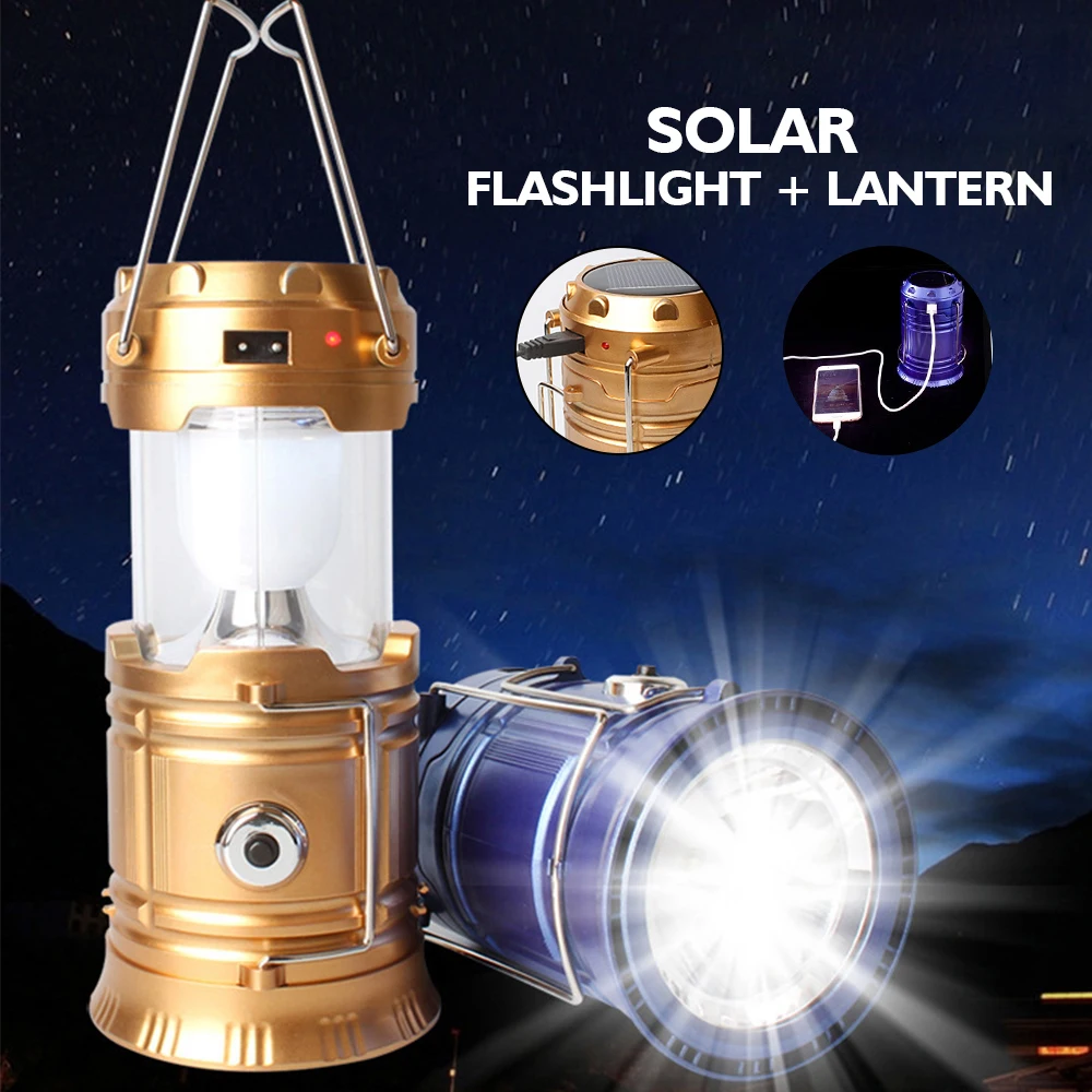 

Camping Lamp Solar Power Bank Rechargeable Camping Light 18650 Outdoor Tent Light Lantern Collapsible Flashlight Emergency Torch