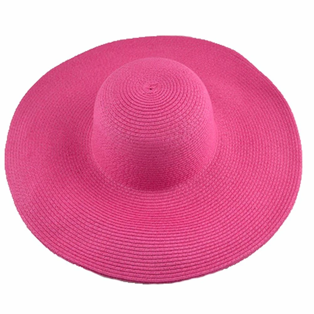 Hawaiian Summer Beach Floppy Hat Solid Color Women Wide Brim Straw Sun Cap