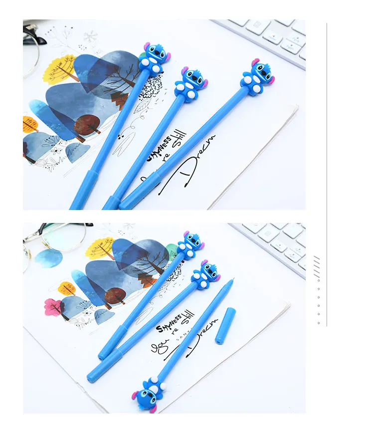 12pcs Creative Stitch Gel Pens Cute Kawai School Thing Kawaii Item Stationery Store Material Bts Office Accessory Stationary Sup