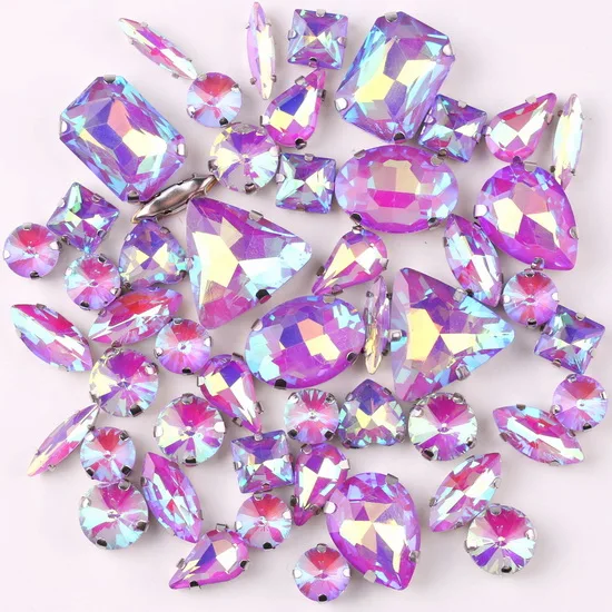 Silver Claw Setting Crystal Rhinestones - 50pcs Mixed Shapes, Clear & Jelly Candy AB