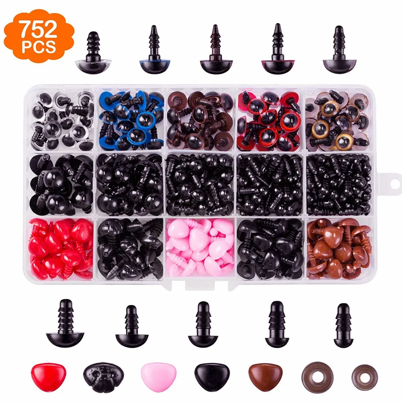 

752PCS 6-14mm Plastic Crafts Safety Eyes For Teddy Bear Doll Eyes With Washers Soft Toy Snap Nose Puppet Doll DIY Accessories