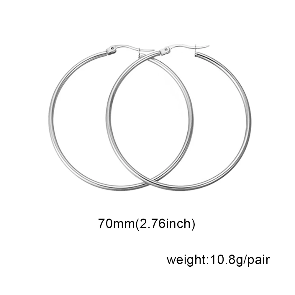 70mm silver Модные серебряные серьги-кольца из нержавеющей стали для женщин 10 мм 80 мм Большой Круг круглая петля креольские серьги ювелирные изделия Букле д 'ореиль - Окраска металла: 70mm silver