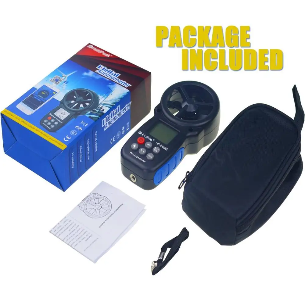 HoldPeak HP-866B Анемометр цифровой анемометр измерения скорости ветра устройство ветра ручной с сумкой для переноски