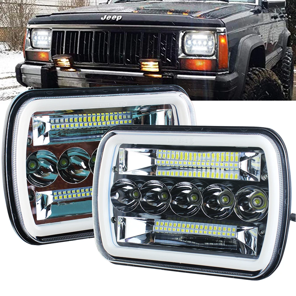 

7X6 5X7 inch Headlight 110W DRL for 1984-2001 Jeep Cherokee XJ Square Led Headlight for 1986-1995 Jeep Wrangler YJ