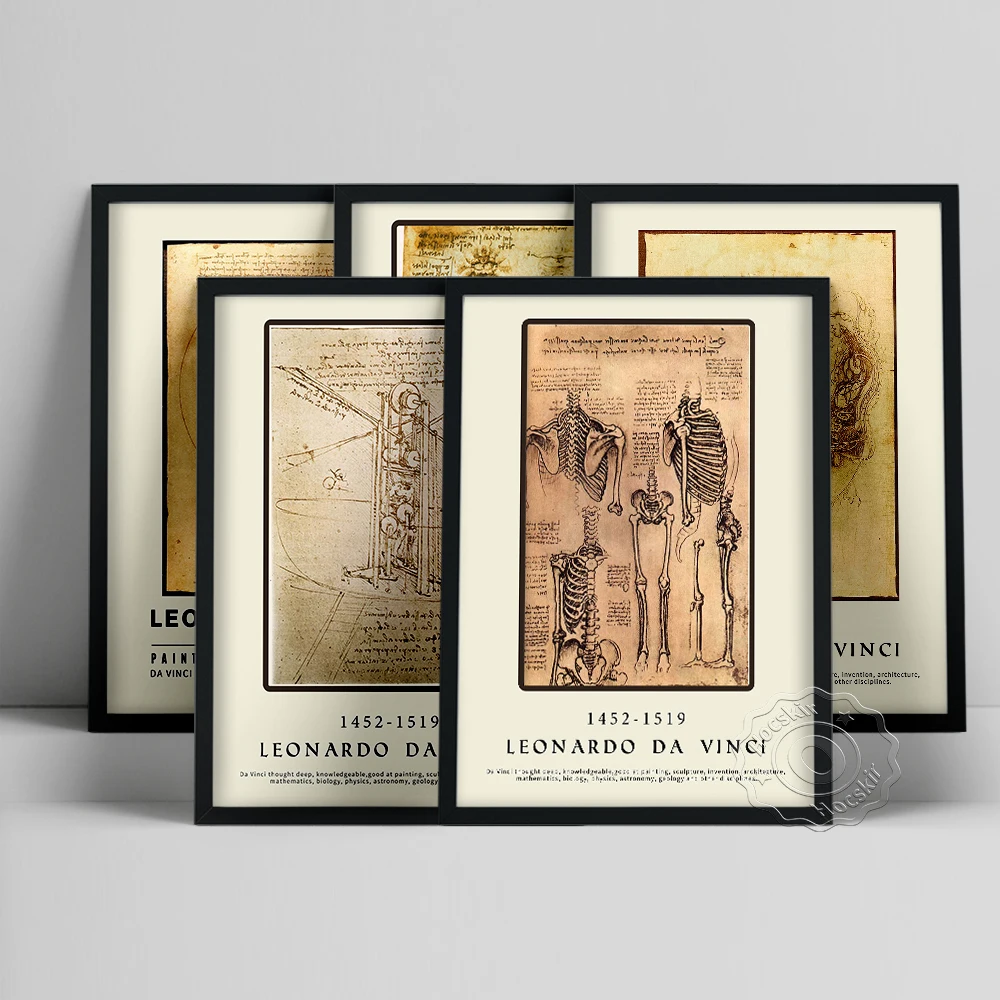 레오나르도 다빈치 박물관 전시 포스터, 다빈치 비트루비안 맨 플라잉 머신 벽 그림, 빈티지 인간 스케치 아트 프린트 -  AliExpress