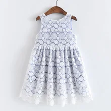 Платья для девочек; Новинка г.; летняя детская одежда; модное милое ажурное Кружевное платье-майка без рукавов с цветочным рисунком для девочек
