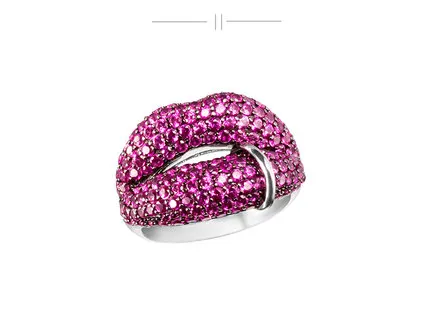 

Real S925 Sterling Silver Sexy Red Lips Ring Women Pink Zircon Cz Stone Finger Rings Hf Jewelry Female Bijoux