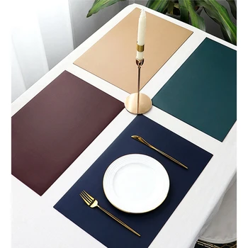 

Rectangle Tableware Pad Placemat Table Mat PU Leather Heat Insulation Non-Slip Placemats Disc Coaster Placemat for Dining Table
