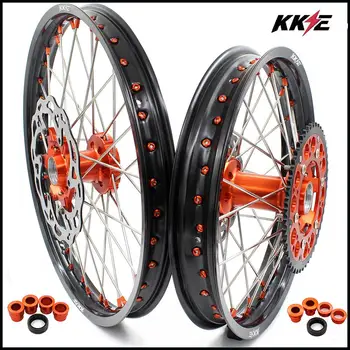 

KKE 21 & 18 Complete Enduro Wheels Set for KTM EXC EXC-F EXC-W XCW 125-530 2003-2020 Orange Nipple Discs