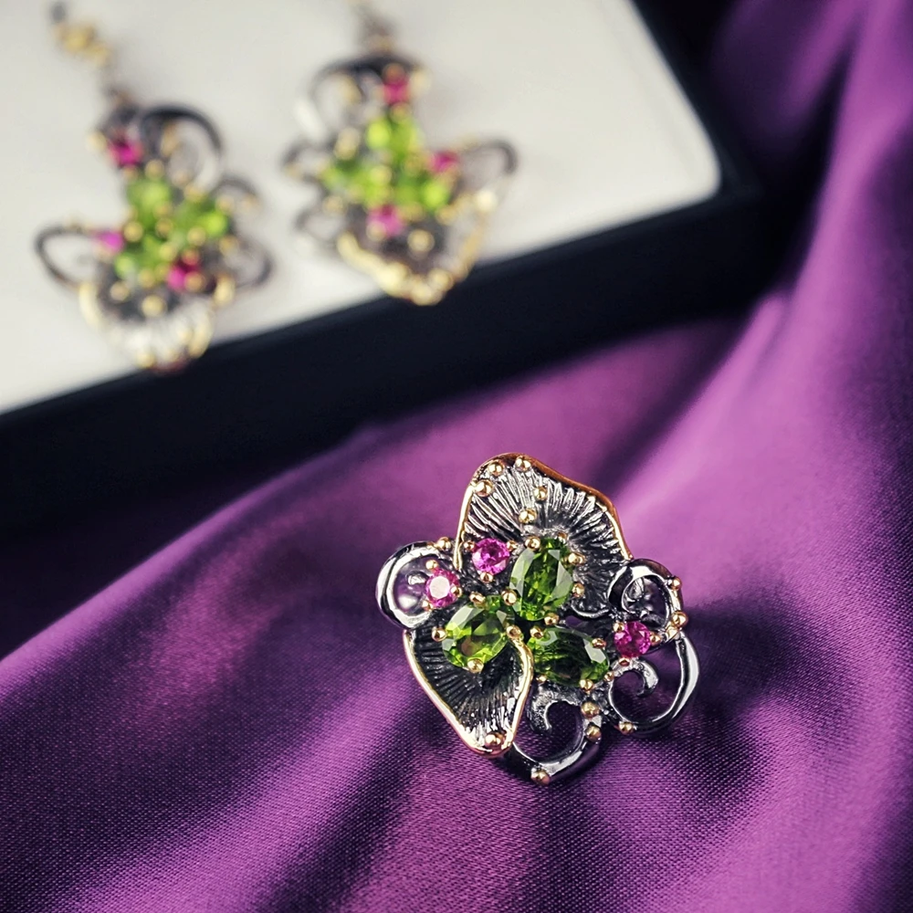 DreamCarnival1989 Gorgeous Zirconia Flower Rings + Earrings Vintage Ethnic Style Two Tone CZ Jewelry Hot Drop Shipping ER3873S2