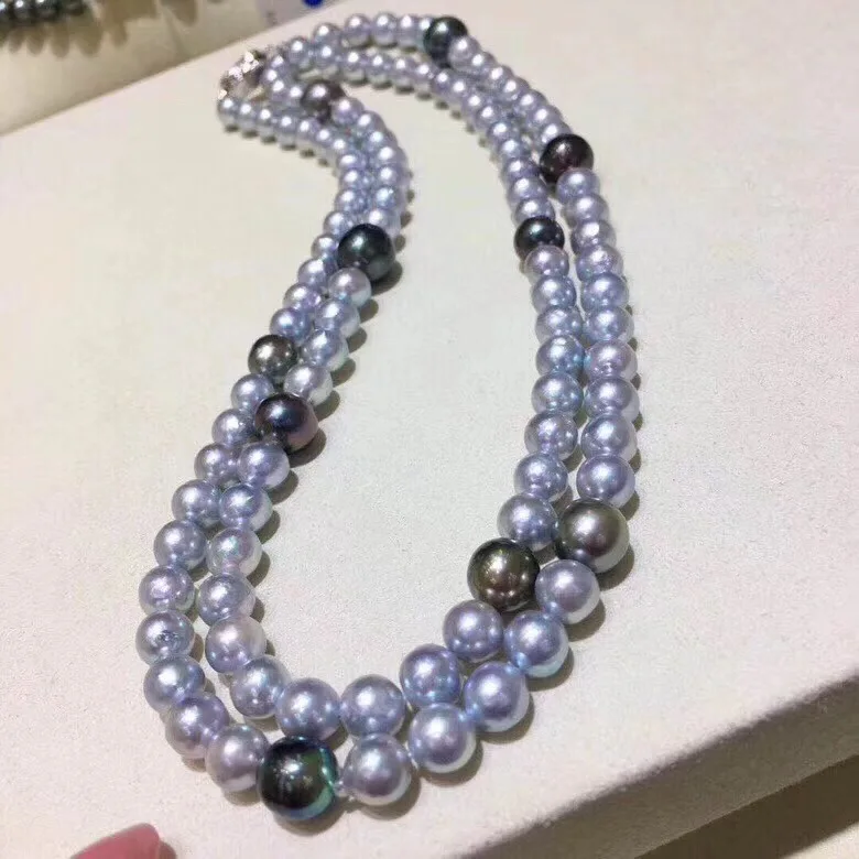 Женское Ожерелье с натуральным жемчугом D117 серое и черное ожерелье из пресной