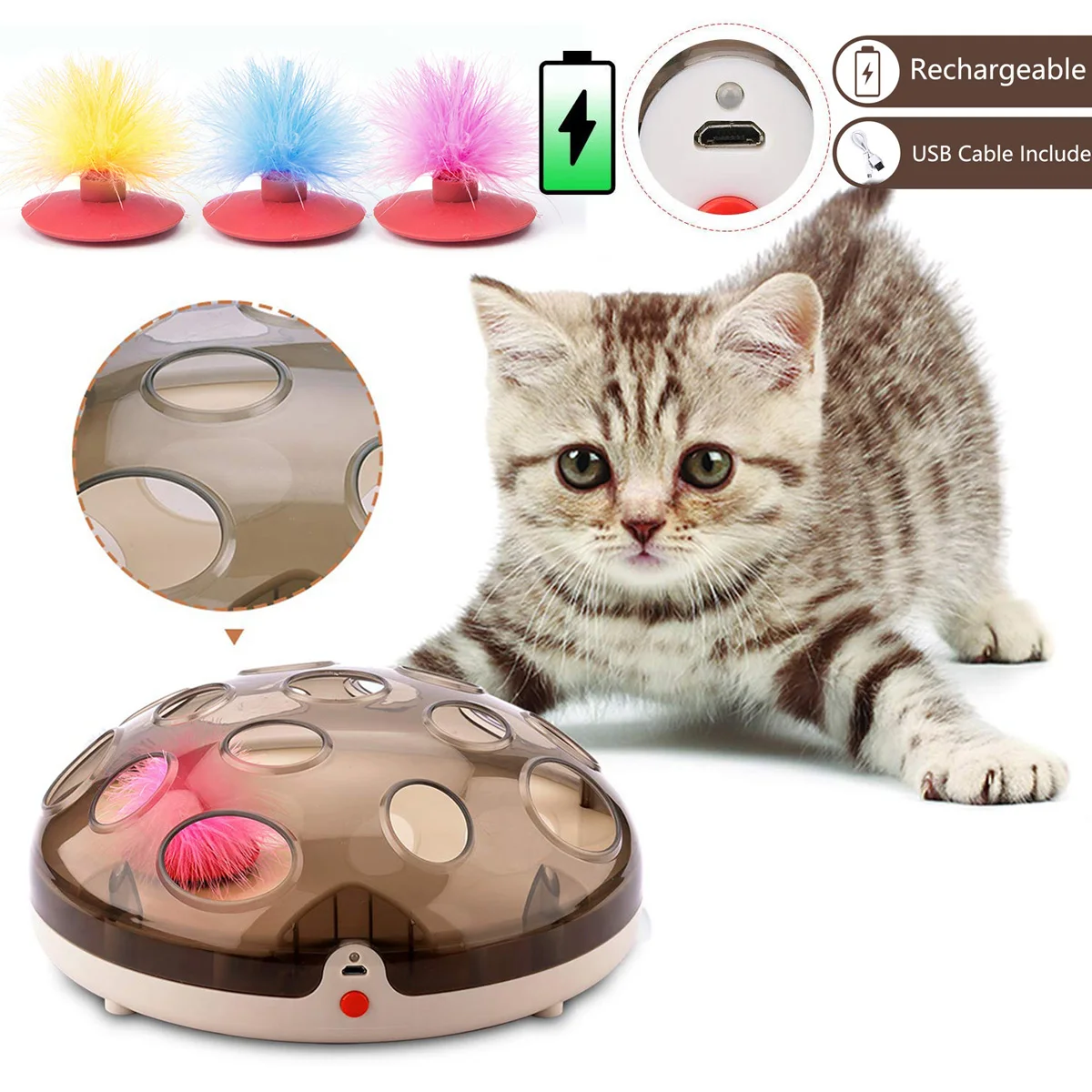 

Electric Cat Toys Smart Teasing Cats Crazy feather Training Game kitten Catching Mouse Maglev Rechargeable Bouncing Pet Toy D20