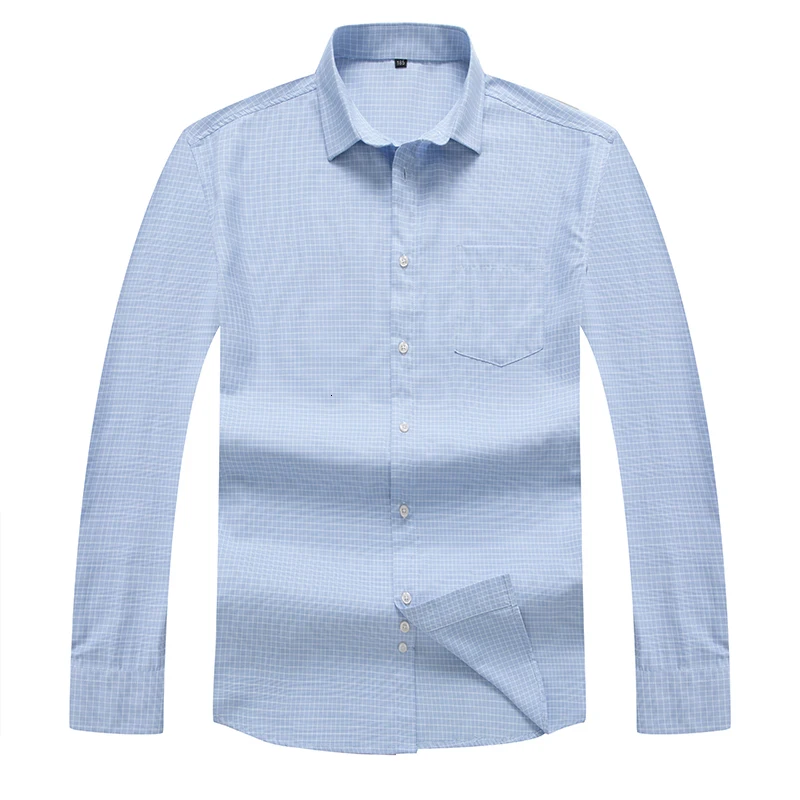 8XL 7XL High Quality Men's Oxford Casual Shirts Leisure Design Plaid Men's Social Shirts Cotton Long Sleeve Men's Dress Shirts - Цвет: Blue