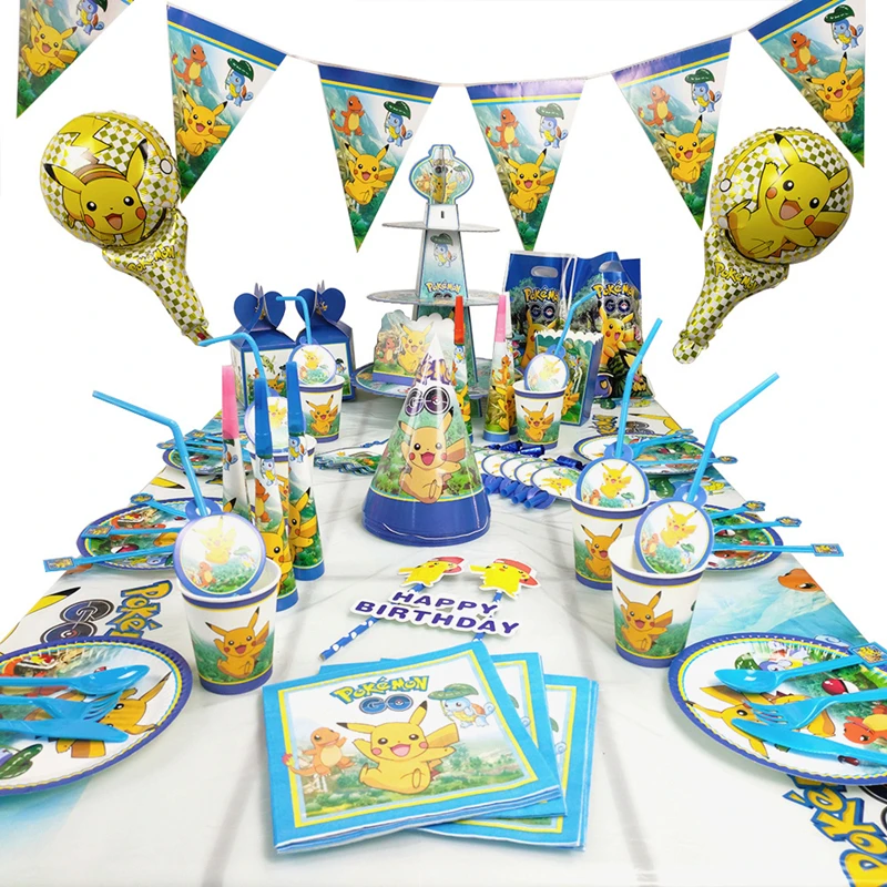

Pokémon Pikachu Pocket Monsters Birthday Party Set Anime Figures Family Party Dining Table cartoon character Action Figure gift
