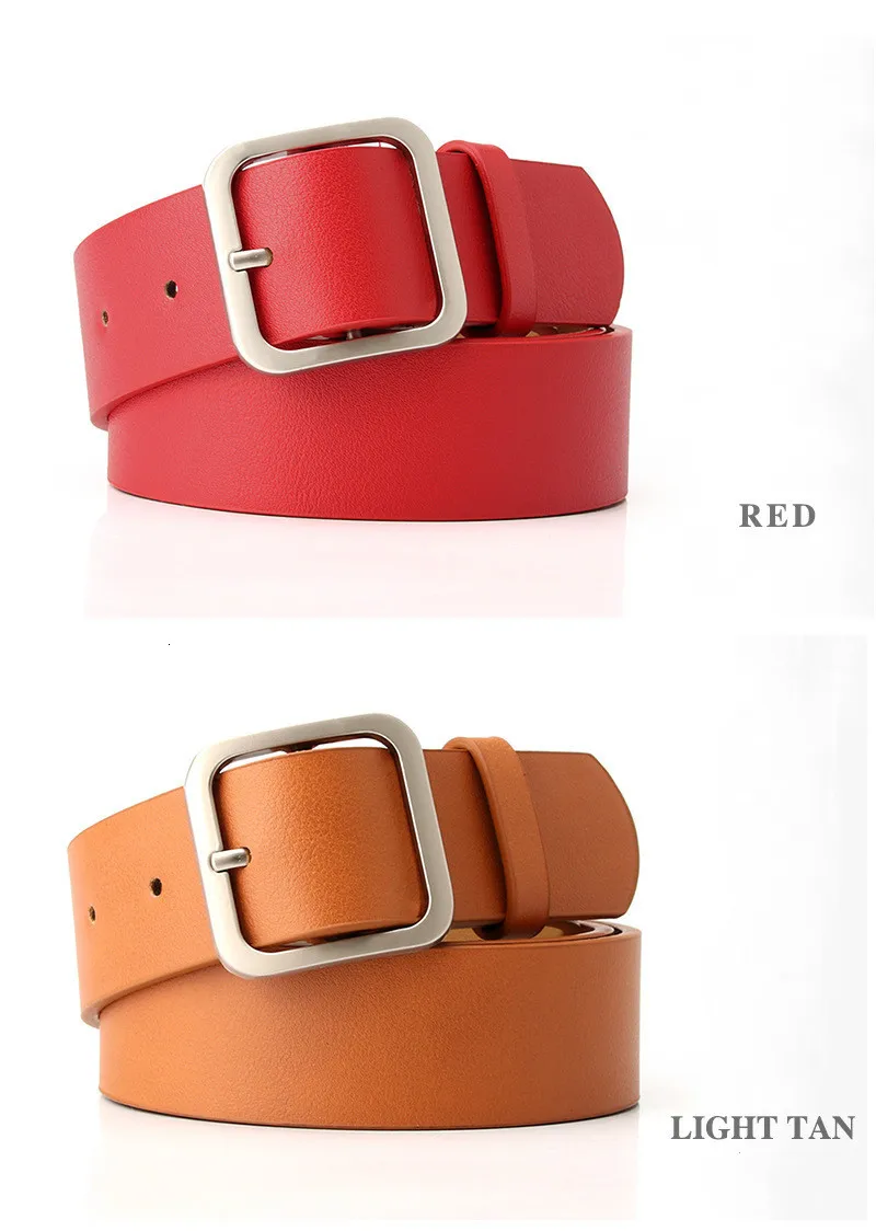 New Wide Leather Waist Strap Belt High Quality Women Square Pin Metal Buckle Belts Woman Belts For Jeans