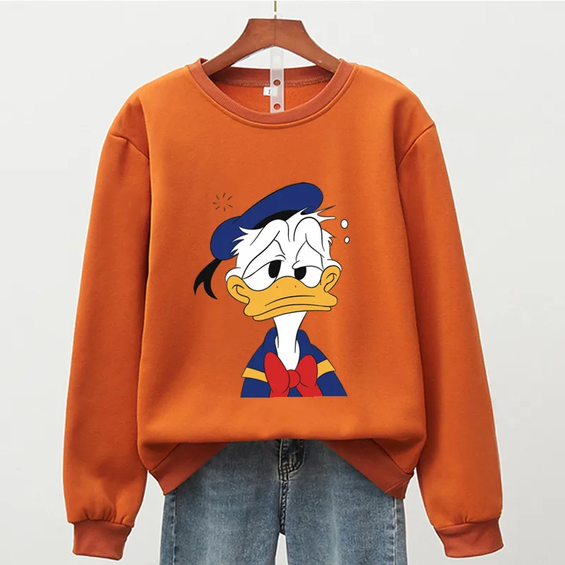 Disney Anime Donald Duck Cool Hoodie Women Autumn Winter 2021 New Long Sleeve Fleece Oversized Crewneck Sweatshirt 90s Aesthetic cute sweatshirts Hoodies & Sweatshirts