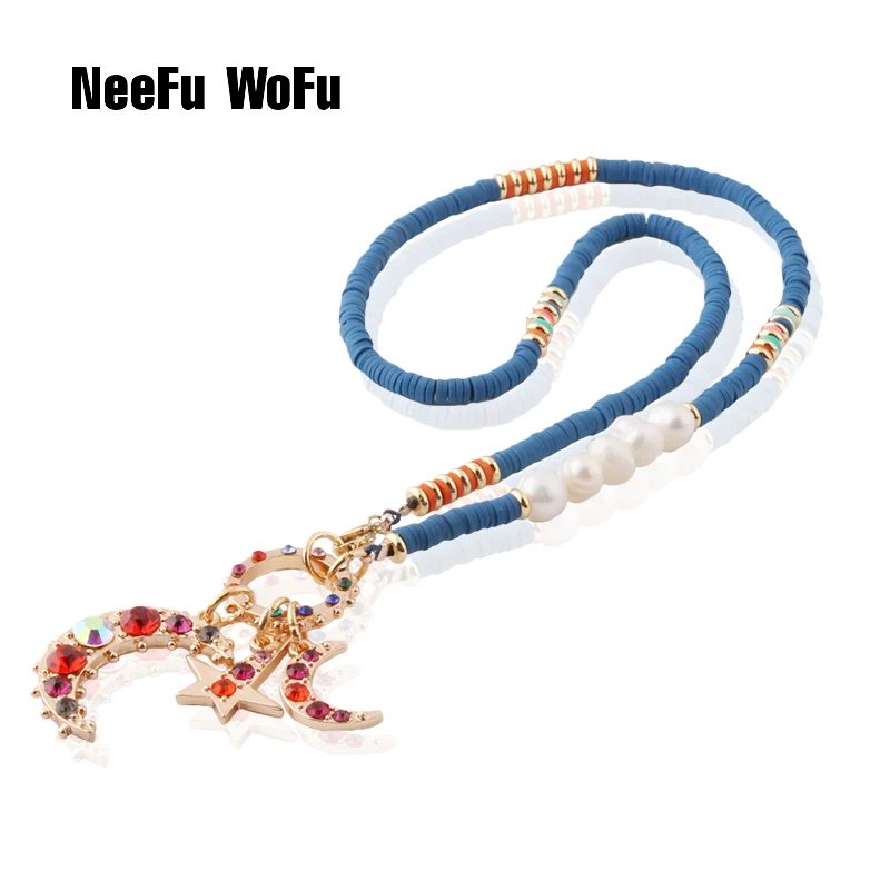 

NeeFu WoFu set necklace blue Nationality Natural stone red short necklace Bohemia Stainless steel jewelry wholesa