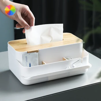 

Rectangular Solid Wood Tissue Box Desktop Storage Multi-drawer Tray Multifunctional European-style Wooden Tissue Box