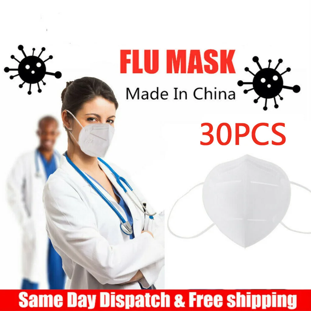 

30PCS Protective Mask Medical Safety non-woven Fabric KN90 Standard Wind And Dust Filter Ears Wearing White Mask Reusable Spot