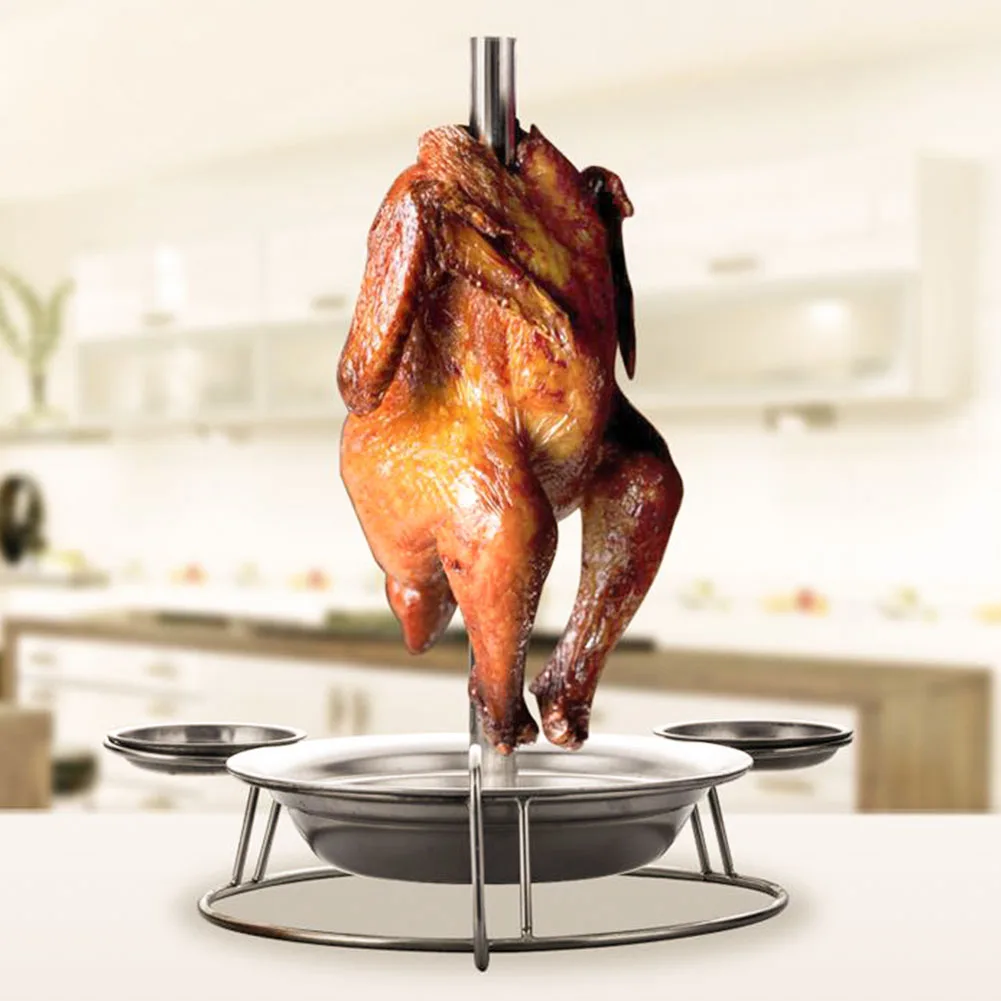 Chicken Roaster Stand Cooker Holder With Handle BBQ Tool Stainless Steel Accessories Non Stick Outdoor Vertical Barbecue