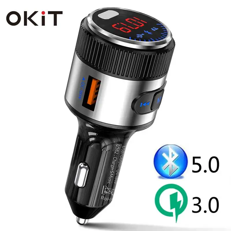 

Okit F55 Quick charge 3.0 Car Bluetooth FM Transmitter Dual USB Ports Car Charger FM Modulator MP3 Player Car Lighter Handfree
