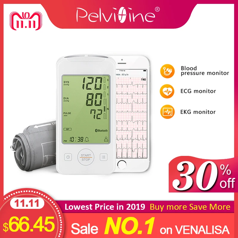 

Multifunction Health Care Lcd Arm Blood Pressure Monitor with ECG monitor Machine for EKG tracing APP record Automatic detection