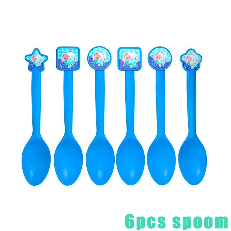 6pcs spoon Морские тематические девичьи бумажные тарелки русалки одноразовая посуда пляжные вечерние Детские рождения душ День рождения украшение для вечеринок Дети - Цвет: 6pcs spoon