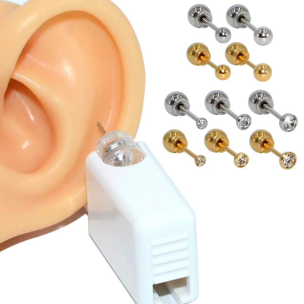 1pc Sterlised Disposable Safety No Pain Ear Piercing Device+Sterile Bezel with Safe Ball Buckle Set Cartilage Tragus Stud | Украшения и