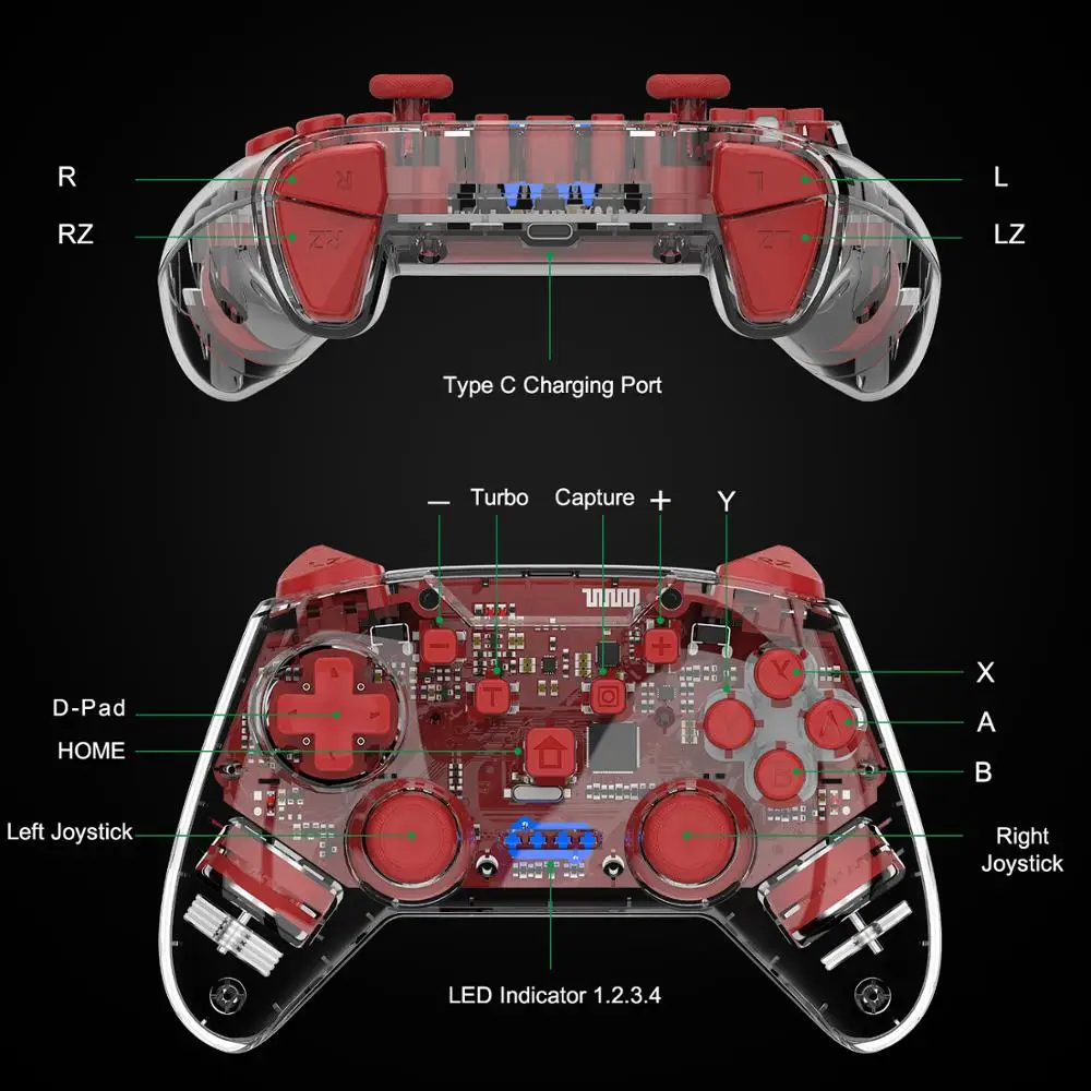 NS Switch Bluetooth беспроводной Pro контроллер геймпад джойпад для консоли nintendo Switch геймпад прозрачный джойстик гироскоп турбо