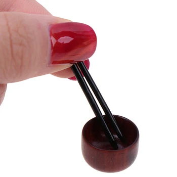 

2 Pcs/set Mini Cute 1:6 1/12 Scale Miniature Dollhouse Chinese Dish Bowl Chopsticks Tableware Set Pretend Play Kitchen Toy