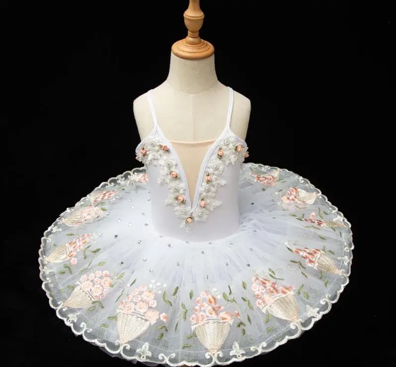 Профессиональное балетное платье-пачка для детей с изображением Лебединого озера, белая балетная пачка с цветочным рисунком, балетная пачка для детей