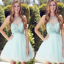 Очаровательное Хрустальное иллюзионное Мятное Короткое мини-платье выше колена из тюля без рукавов для девочек вечернее платье на Выпускной платья для выпускного