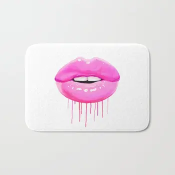 

HOT Bathroom Rugs Pink lips Bath Mat Flannel Absorbent Non Slip Doormat for Entrance Door Bath Mats Bathroom