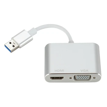 

USB 3.0 2.0 to HDMI VGA HD TV Adapter Cable External ie Card Converter Silver