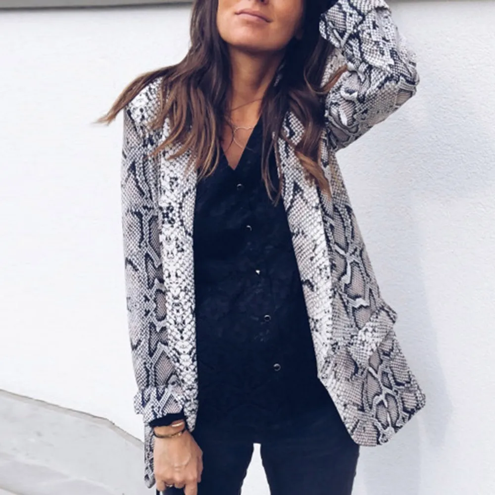 

Women Casual Blazers Boho Hip Hop Slim Notched Lapel Snake Print Leopard Female Winter Sexy Club Overcoats Pink Sweet Coats