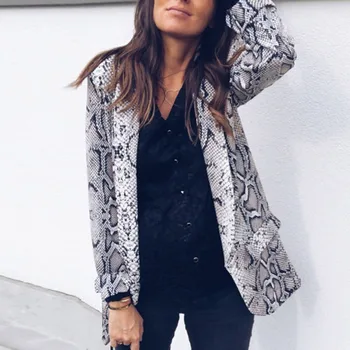 

Women Casual Blazers Boho Hip Hop Slim Notched Lapel Snake Print Leopard Female Winter Sexy Club Overcoats Pink Sweet Coats