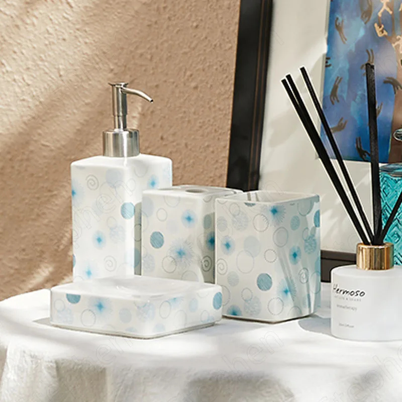 

Креативный набор аксессуаров для ванной комнаты с морскими элементами, Европейский Средиземноморский синий держатель для зубной щетки, Современное украшение для гостиной