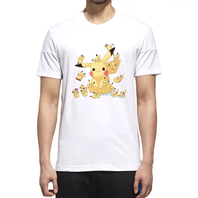 

MOUNTSHARP Cotton Men T Shirt Bao Kemeng Multiple Pikachu Print Harajuku Short Sleeve O-Neck Polyester Cartoon Style Coat TShir