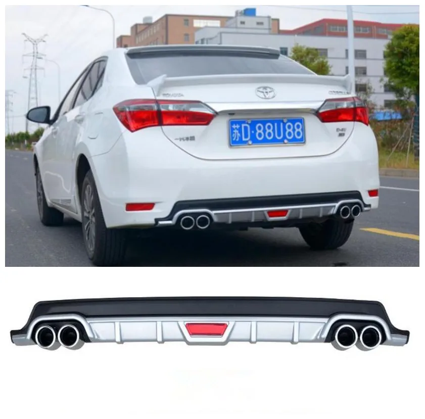 

ABS Car Rear Trunk Lip Bumper Diffuser with Exhaust Tips Protector Cover Fits For Toyota Corolla 2014 2015 2016 2017
