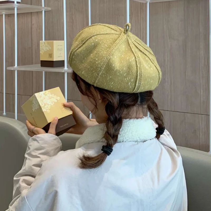 Ladies Stylish Beret for Winter Female Vintage Cotton Plaid Hats Fashion Octagonal Beret Cap Autumn New Brand Women's