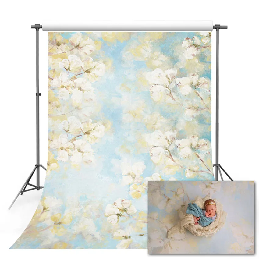 

Mehofond Spring White Floral Backdrop Painting Gradient Grunge Flower Newborn Baby Portrait Wedding Photography Background Photo